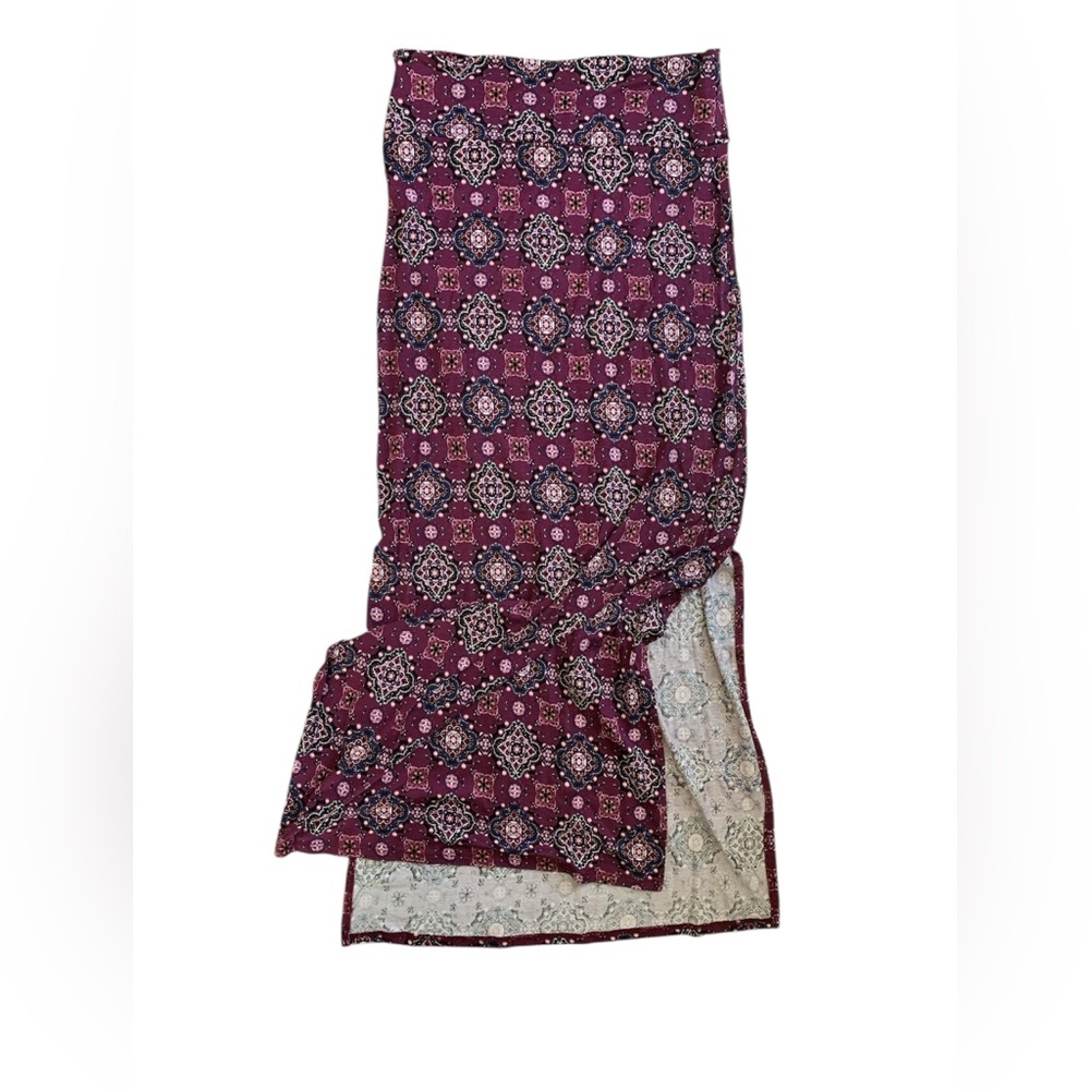 Rue21 Bohemian Burgundy Maxi Skirt | Size M | Stretchy Side Slit Skirt